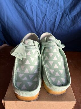 Clarks Mint Green Triangle Print Wallabee Moccasins